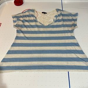 Blue and oatmeal stripped tee with back details
